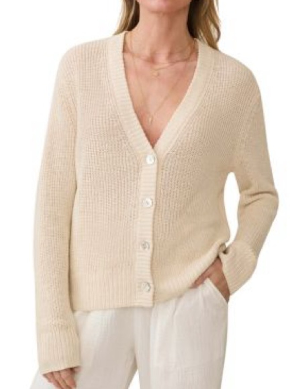 Faherty Miramar Linen Cardigan Sweater Size Medium Button Cream Natural
